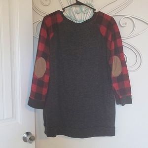 Buffalo Plaid Sleeves Sweater with Elbow Pads